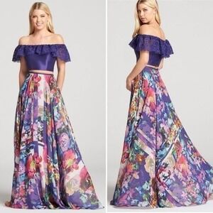 Ellie Wilde by Mon Cheri Size 2 Two Piece Gown Prom Homecoming Crop Top